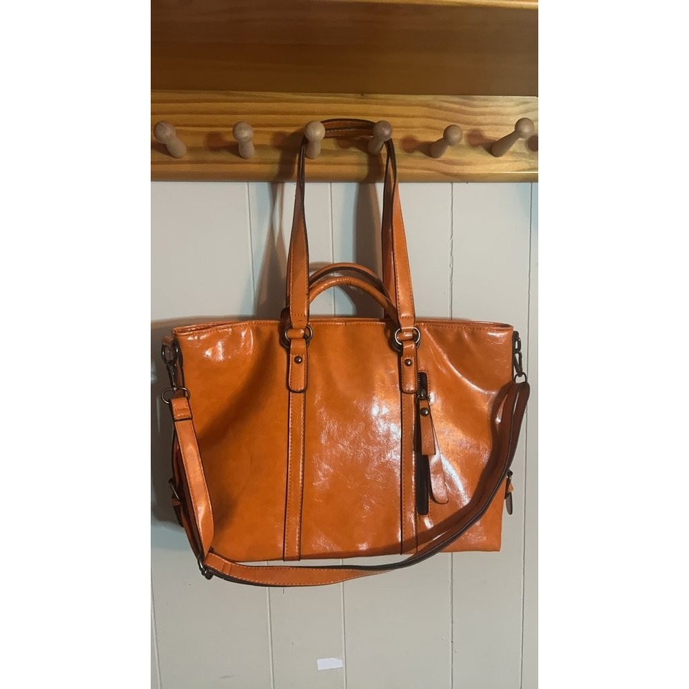 Vintage Style Orange Leather Tote Bag